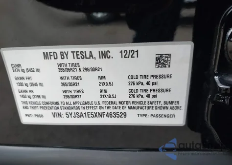2022 Tesla Model S Dual Motor All-Wheel Drive из США, поврежденный, VIN 5YJSA1E5XNF463529